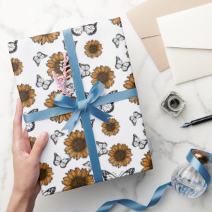 Sunflower And Butterflies Boho Pattern Wrapping Paper
