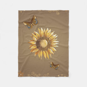 Sunflower and Butterflies Vintage Elegant Fleece Blanket