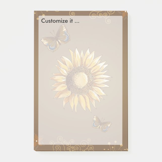 Sunflower and Butterflies Vintage Elegant Post-it Notes (Front)