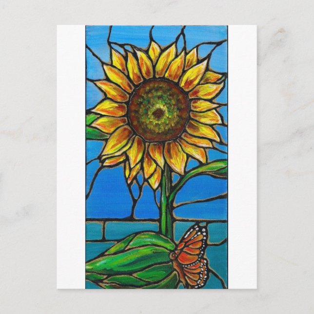 Sunflower and Butterfly Art--stained glass style! Postcard (Front)