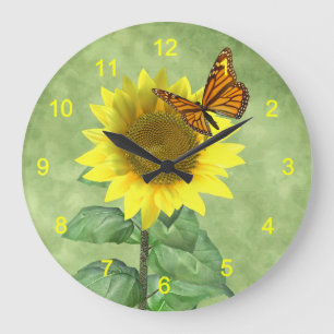 Sunflower and Butterfly Large Clock