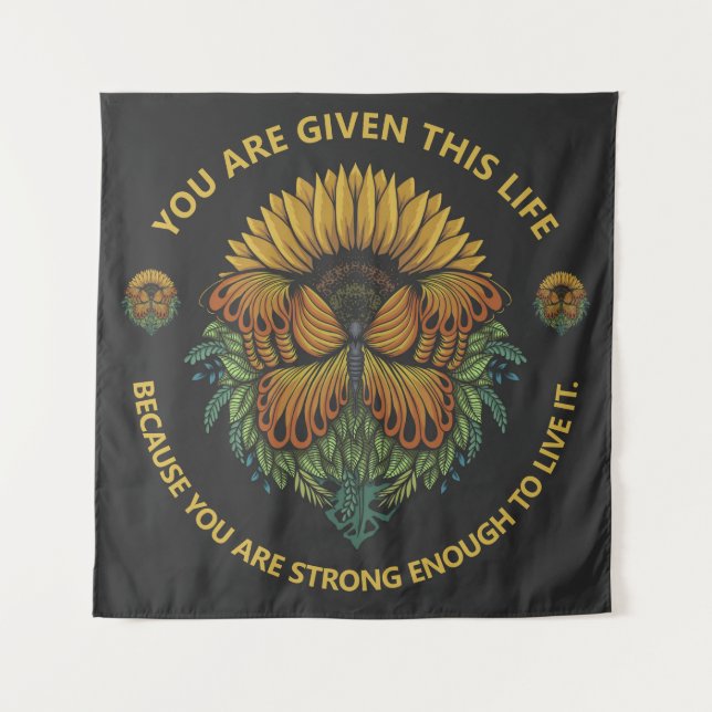 Sunflower and Butterfly Motivational Quote Tapestry (Front)