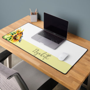 Sunflower and butterfly personalised desk mat