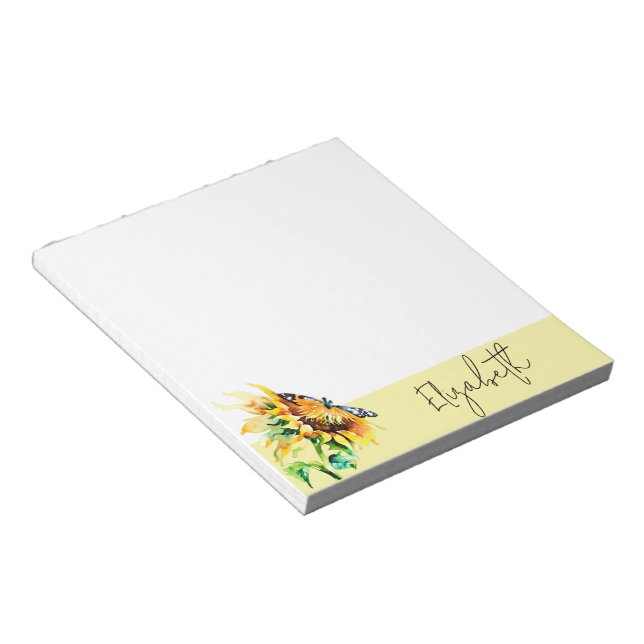 Sunflower and butterfly personalised notepad (Angled)