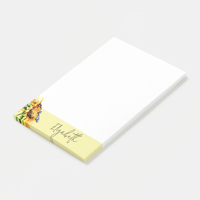 Sunflower and butterfly personalised post-it notes (Angled)