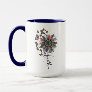 Sunflower and butterfly USA Flag  Mug