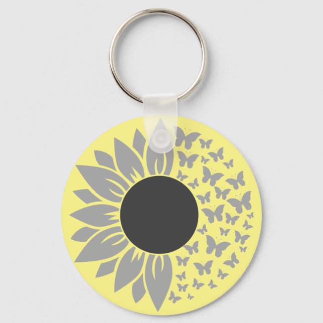 Sunflower and Butterfly Yellow Keychain (Front)