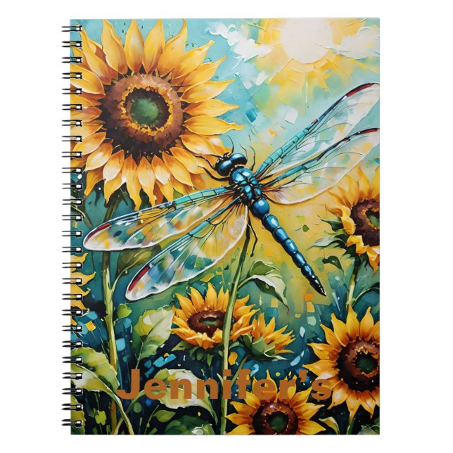 Sunflower and Dragon Fly, Sunflower, Dragonfly, Notebook (Front)