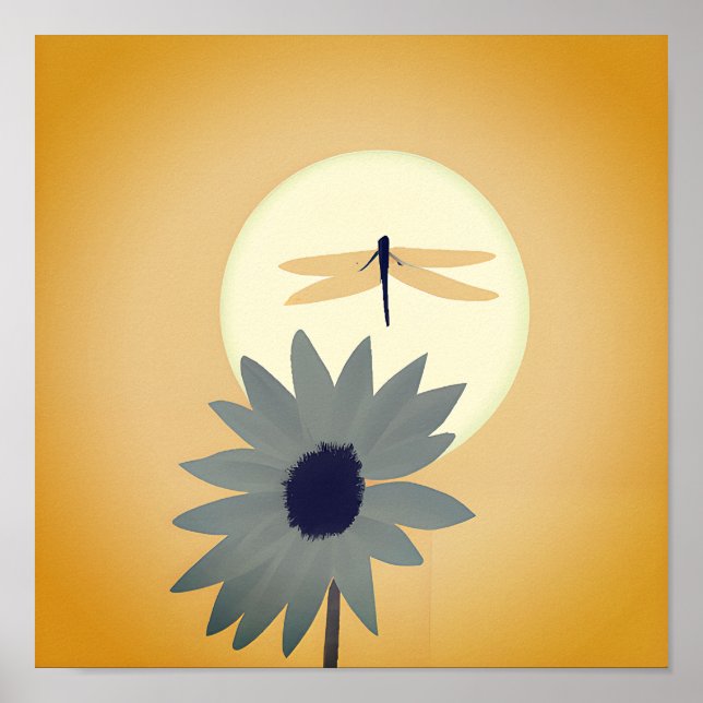 Sunflower and dragonfly minimalist art  poster (Front)