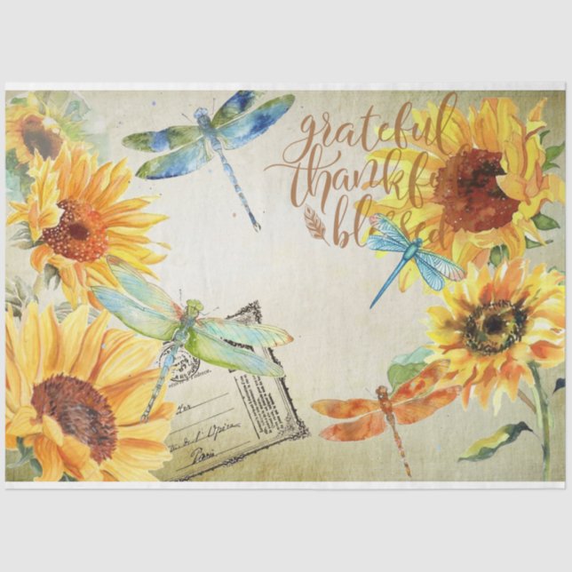 Sunflower and Dragonfly Series Design 4 Tissue Paper (Front)