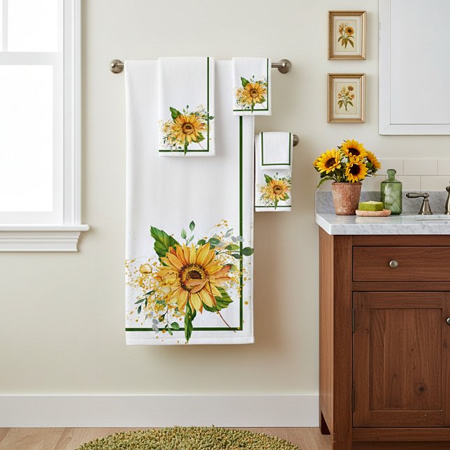 Sunflower and dragonfly splatter fall  bath towel set (Creator Uploaded)