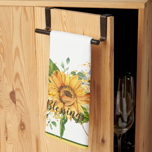 Sunflower and dragonfly splatter fall custom tea towel (Thirds Fold)
