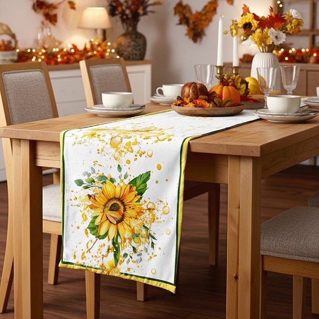 Sunflower and dragonfly splatter fall  short table runner (Creator Uploaded)