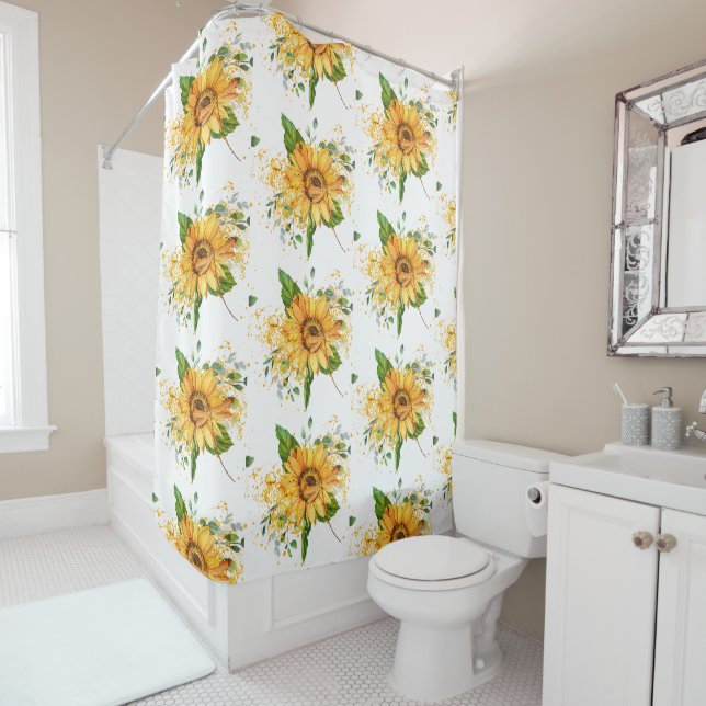 Sunflower and dragonfly splatter fall  shower curtain (In Situ)