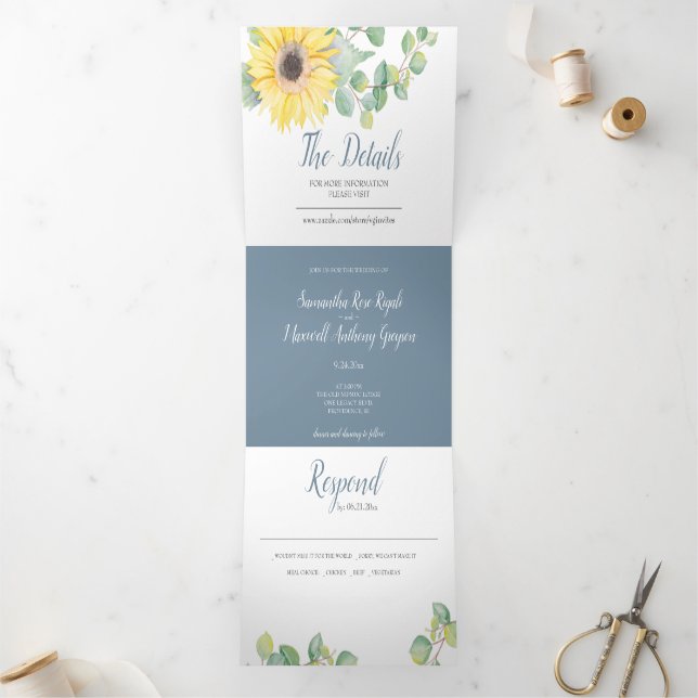 Sunflower and Eucalyptus Trifold Wedding Invite (Inside)