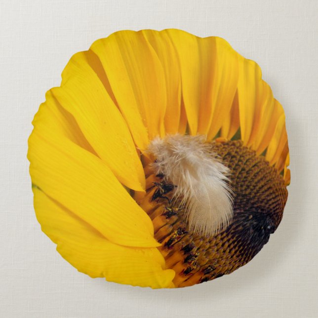 Sunflower and Feather Throw Pillow  (Front)