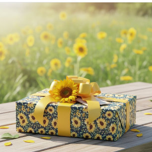 Sunflower and Foliage Pattern Gift Wrap Paper 
