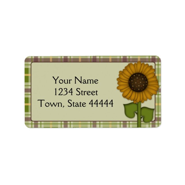 Sunflower and Green Plaid Address Label (Front)