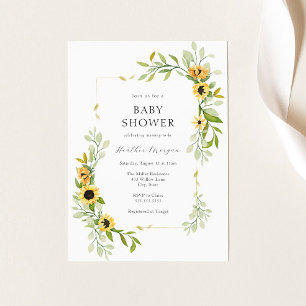 Sunflower and Greenery Frame Baby Shower Invitation