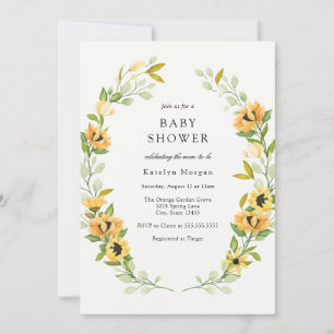 Sunflower and Greenery Wreath Baby Shower Invitation