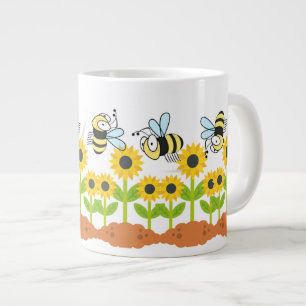 Sunflower and Happy Bee Garden Nature Large Coffee Mug