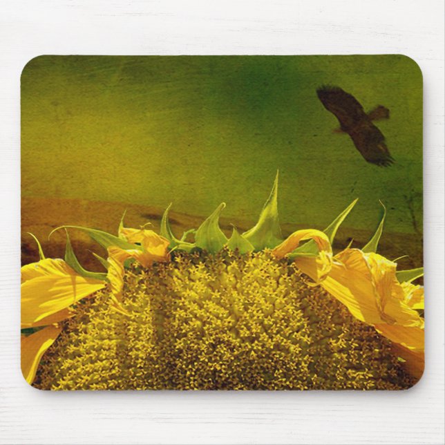 Sunflower and Hawk Mouse Pad (Front)