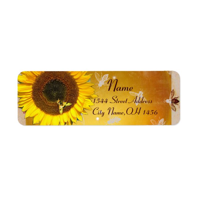 SUNFLOWER AND HONEY BEE ,BEEKEEPING, BEEKEPER RETURN ADDRESS LABEL (Front)