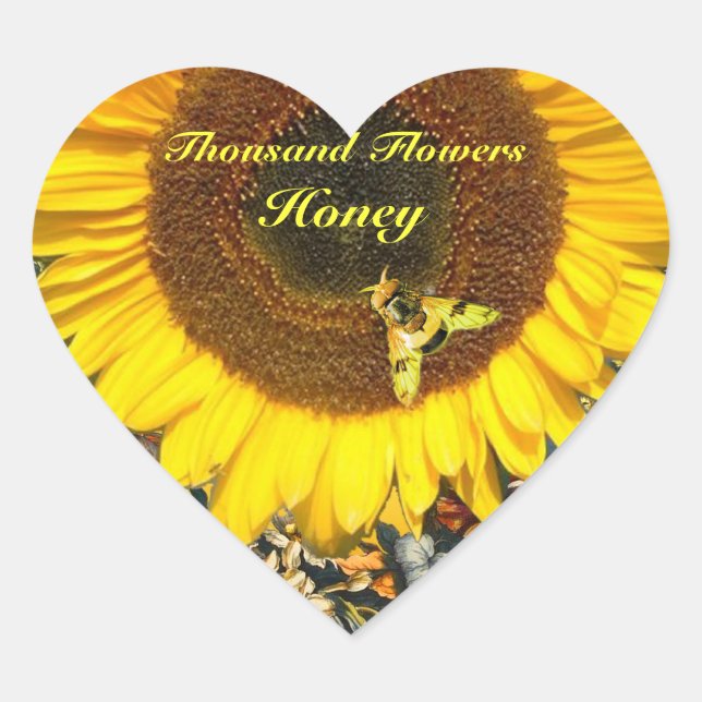 SUNFLOWER AND HONEY BEE FLORAL BEEKEEPING HEART STICKER (Front)