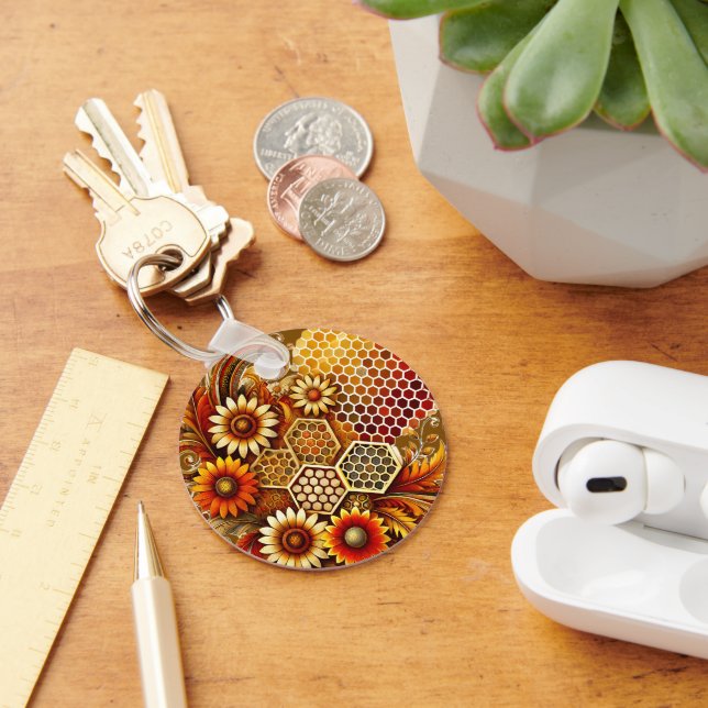 Sunflower and Honeycomb Design Keychain (Desk)