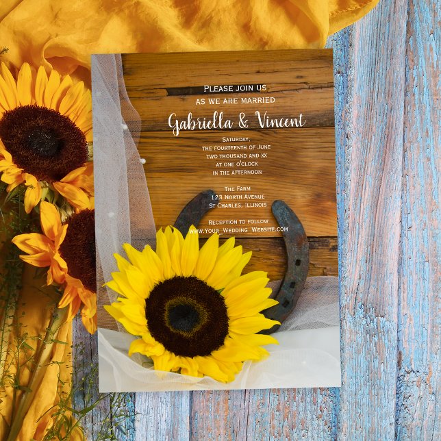 Sunflower and Horseshoe Country Western Wedding  Invitation (Creator Uploaded)