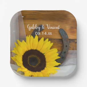 Sunflower and Horseshoe Country Western Wedding Paper Plate