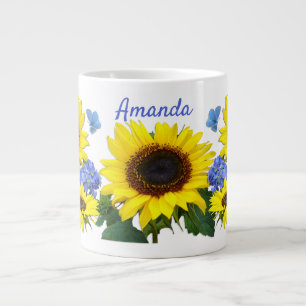 Sunflower and Hydrangea Custom Name Speciality Mug