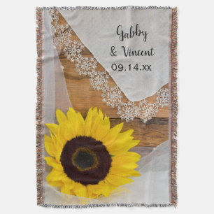 Sunflower and Lace Country Wedding Keepsake Throw Blanket