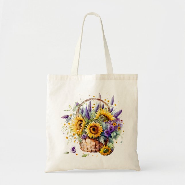 Sunflower And Lavender Basket Tote Bag (Front)