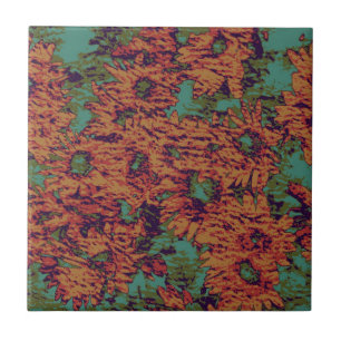 Sunflower and leaf camouflage pattern on ceramic tile