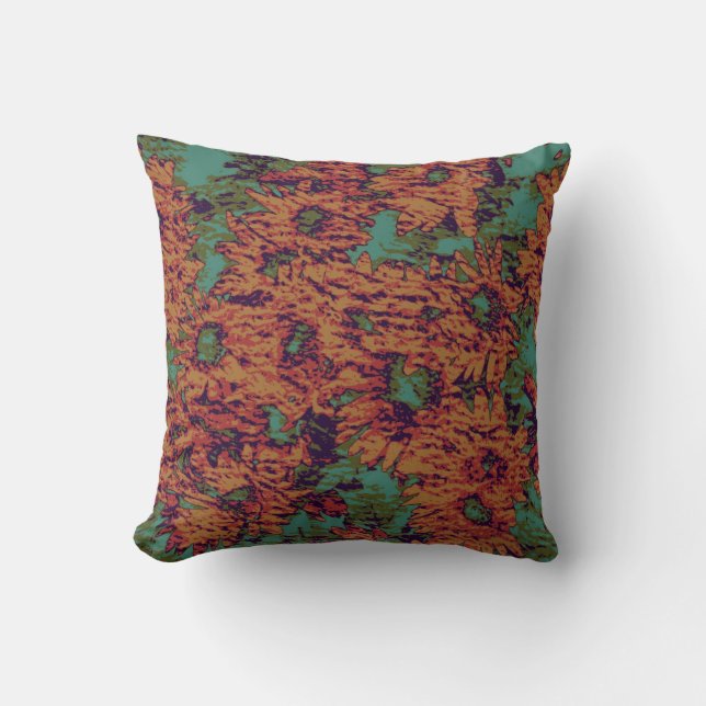Sunflower and leaf camouflage pattern on cushion (Front)