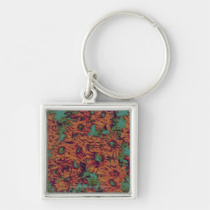 Sunflower and leaf camouflage pattern on key ring