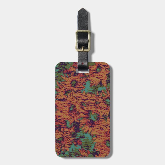 Sunflower and leaf camouflage pattern on luggage tag (Front Vertical)