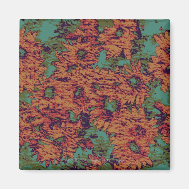 Sunflower and leaf camouflage pattern on magnet (Front)