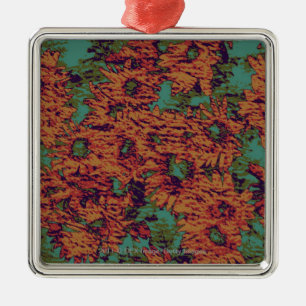 Sunflower and leaf camouflage pattern on metal ornament