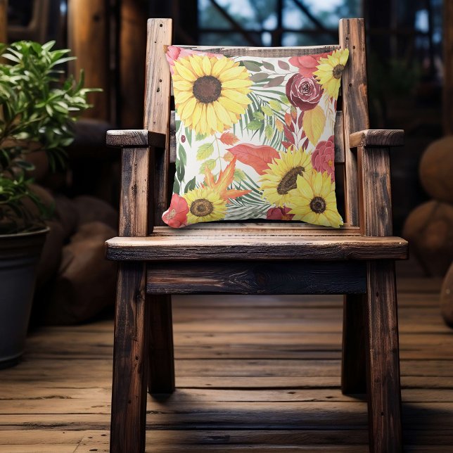 Sunflower and Maroon Roses Floral Cushion (Creator Uploaded)