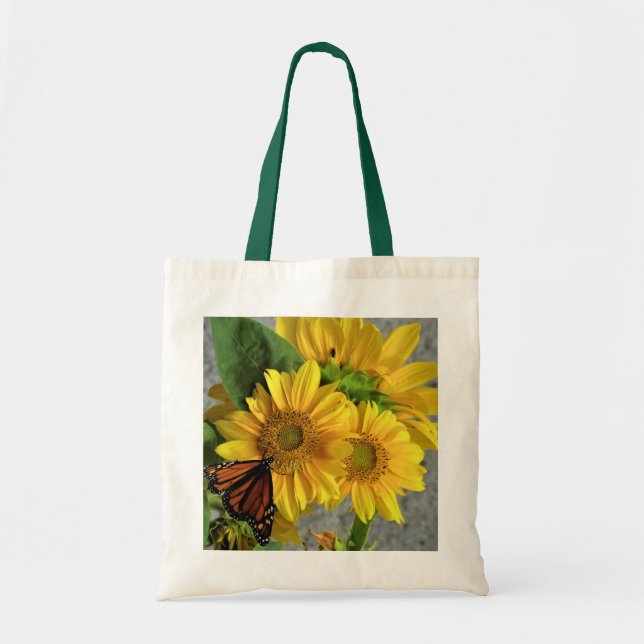 Sunflower and Monarch Butterfly Tote Bag (Front)