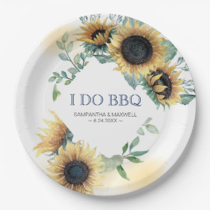 Sunflower and Navy Blue I Do BBQ Paper Plate