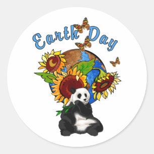 Sunflower and Panda Earth Classic Round Sticker