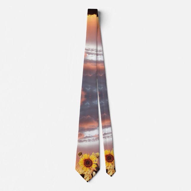 SUNFLOWER AND PINK SUMMER SUNSET TIE (Front)