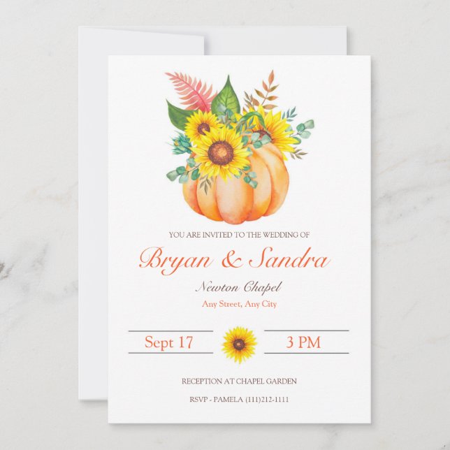 Sunflower and Pumpkin Fall Wedding Invitation (Front)