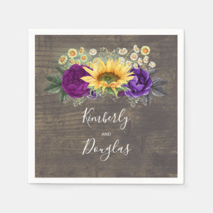 Sunflower and Purple Fall Rustic Wedding Napkin