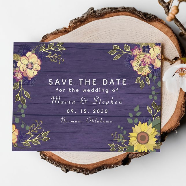 Sunflower and Purple Floral Fall Wedding Save The Date (Creator Uploaded)