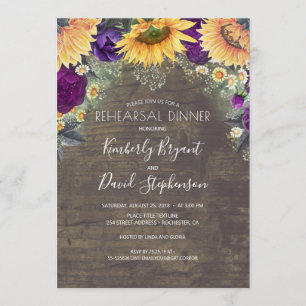 Sunflower and Purple Rose Rehearsal Dinner Invitation