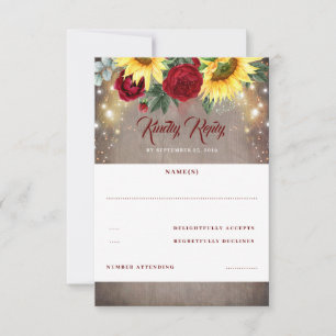 Sunflower and Red Rose Fall Wedding RSVP Card